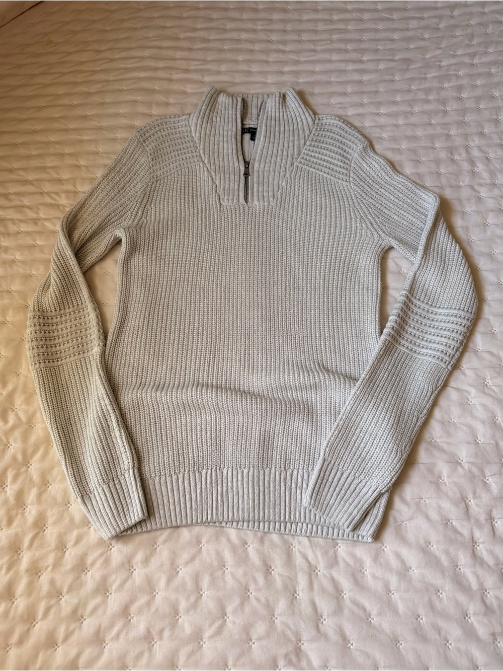 INC International Concepts Men's Zip Mock Neck Sweater in Light Gray